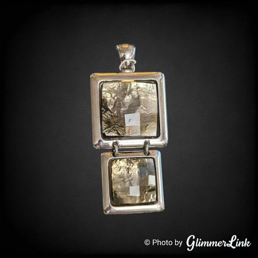 Lia Sophia Tiered Green Faceted Foiled Glass Squares Silver Tone Slide Pendant